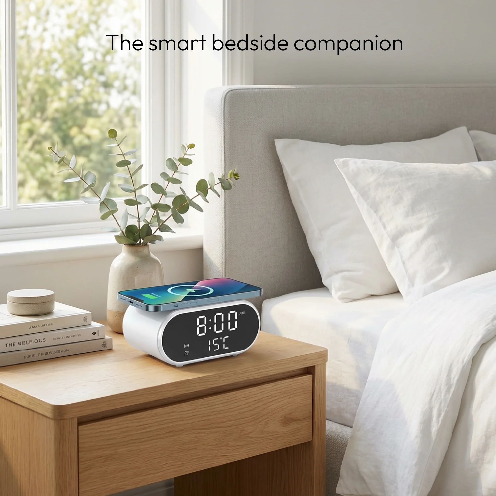 2-in-1 Digital Wireless Charging Alarm Clock | 15W Fast Qi Charger - Image 3