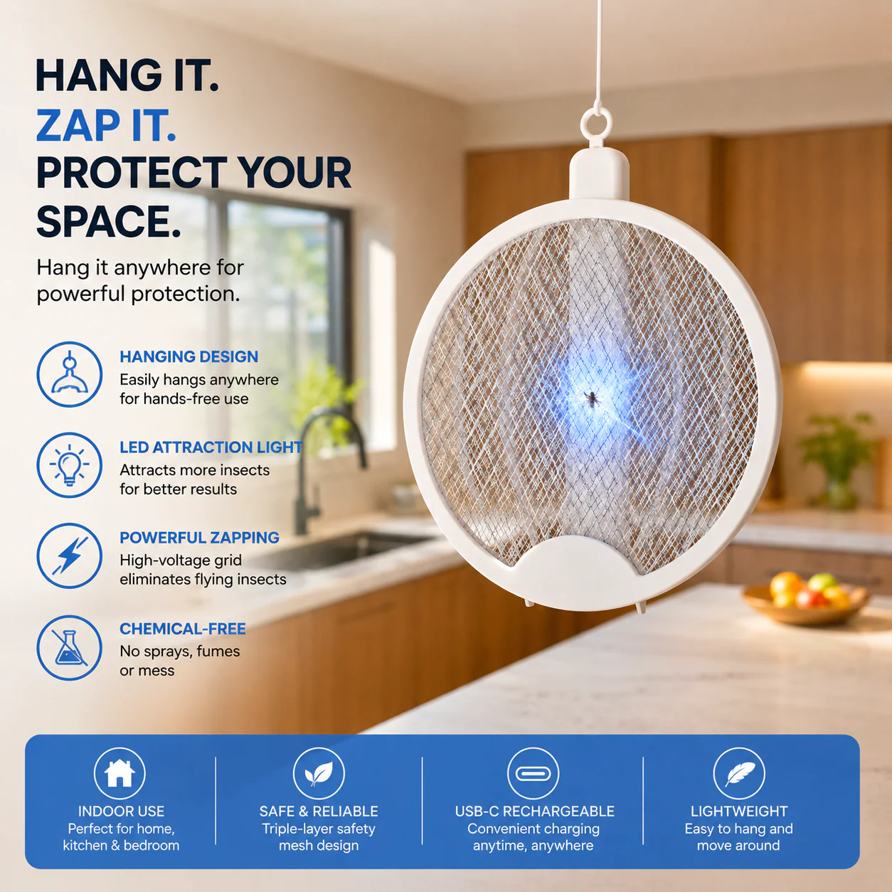 3-in-1 Rechargeable Bug Zapper Racket - Image 4