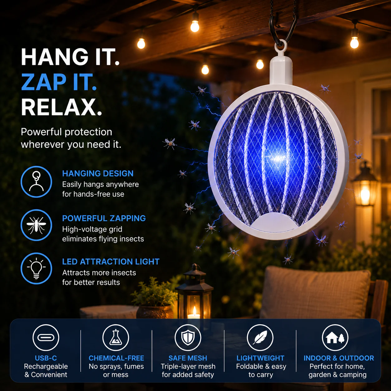 3-in-1 Rechargeable Bug Zapper Racket - Image 5