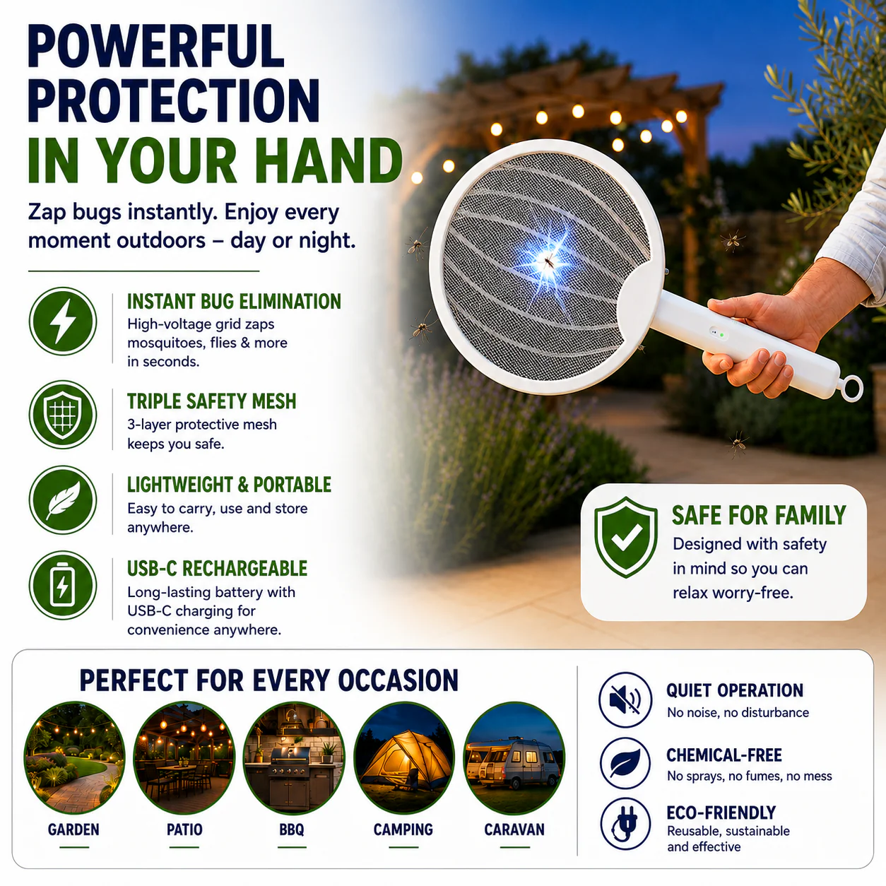 3-in-1 Rechargeable Bug Zapper Racket - Image 7