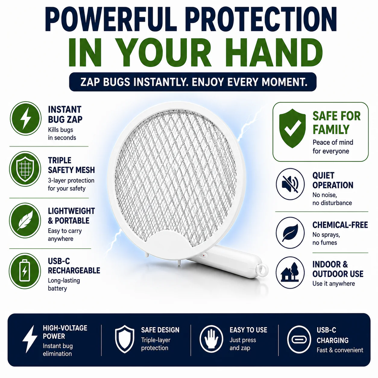 3-in-1 Rechargeable Bug Zapper Racket - Image 8
