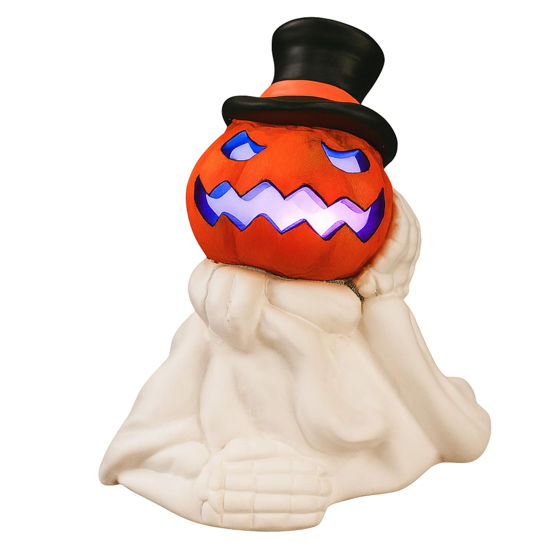 iN LED Colour Changing Ceramic Halloween Pumpkin Skeleton – Light-Up Halloween Decoration - Batteries Included – 19x17cm – Indoor Party Décor Ornament