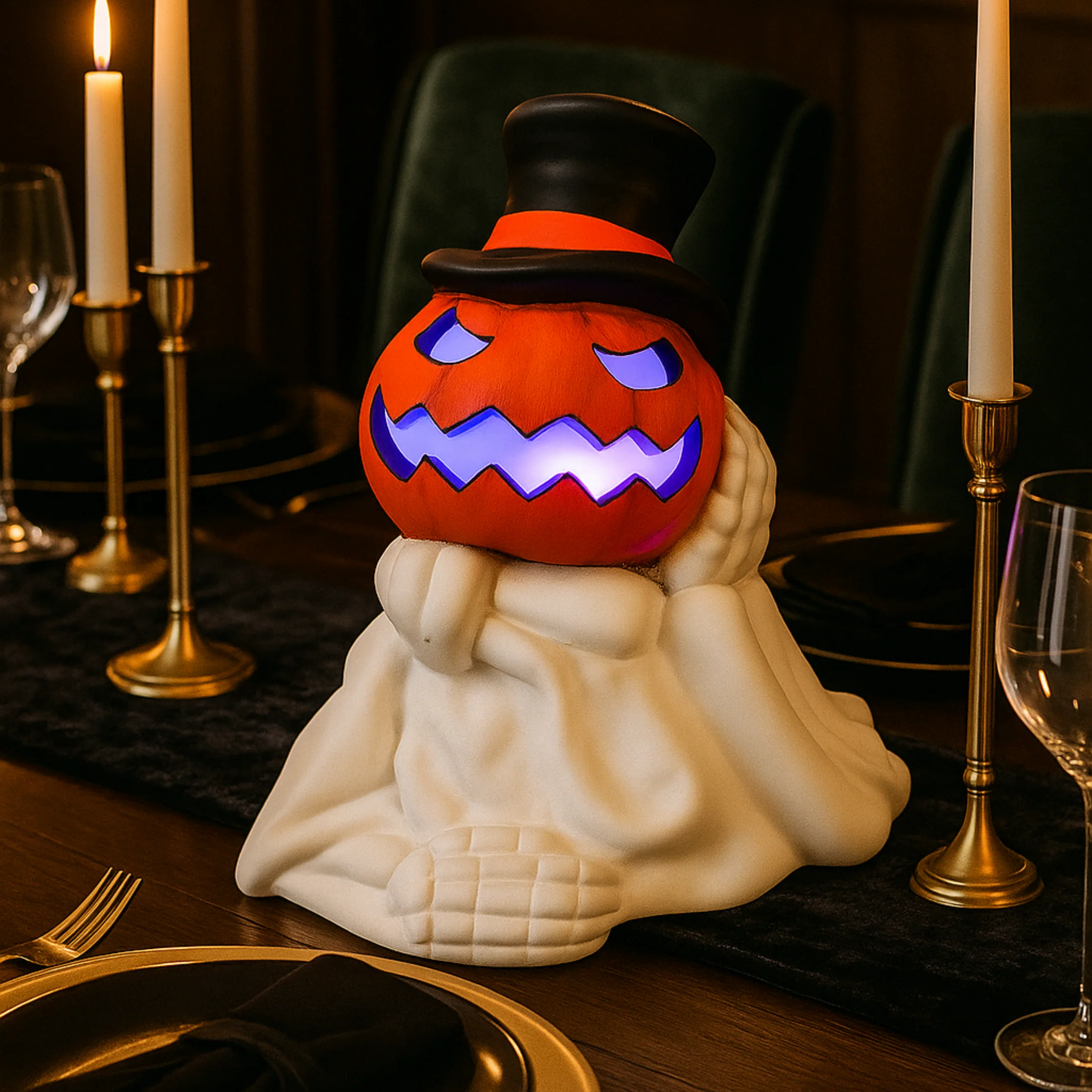 iN LED Colour Changing Ceramic Halloween Pumpkin Skeleton – Light-Up Halloween Decoration - Batteries Included – 19x17cm – Indoor Party Décor Ornament - Image 5