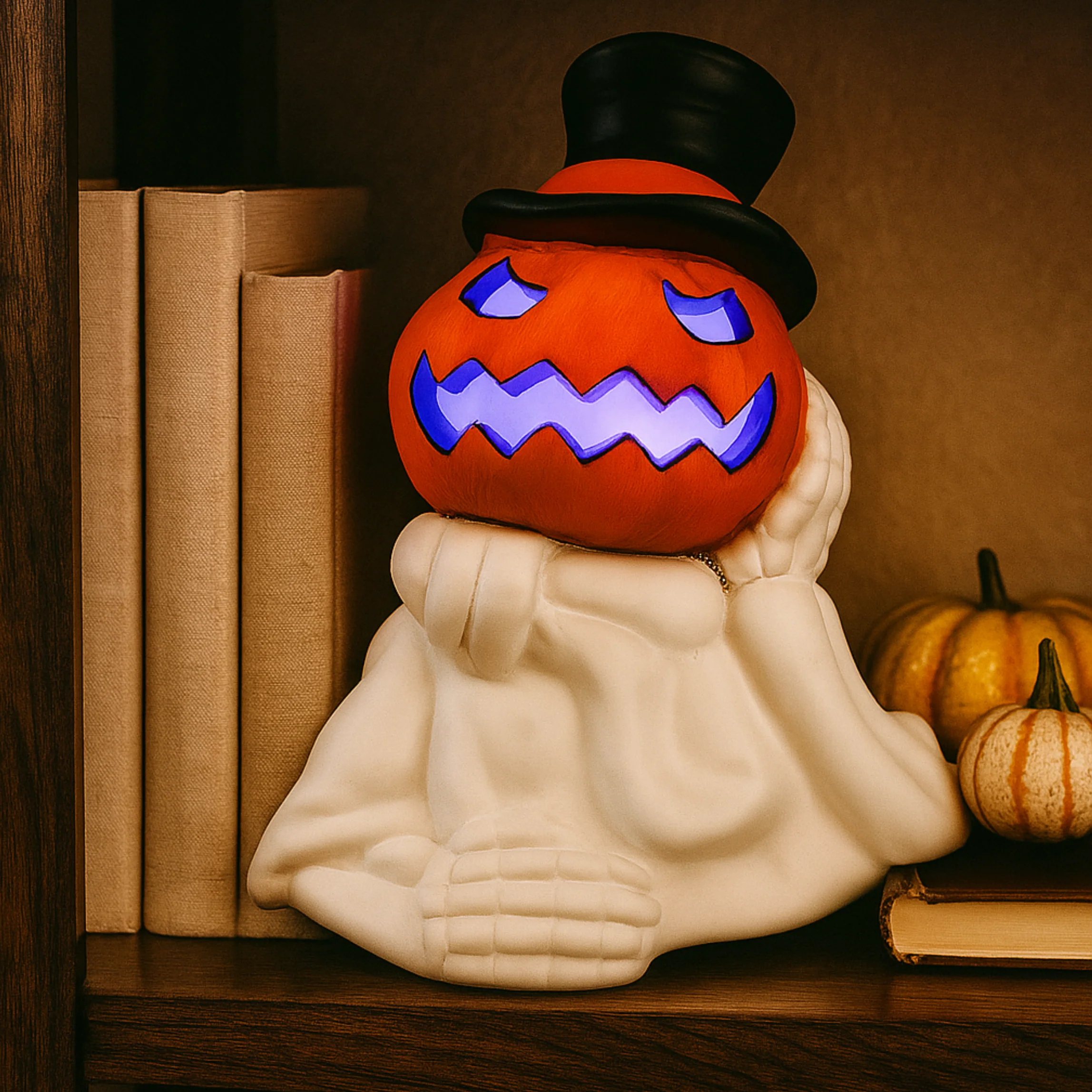 iN LED Colour Changing Ceramic Halloween Pumpkin Skeleton – Light-Up Halloween Decoration - Batteries Included – 19x17cm – Indoor Party Décor Ornament - Image 8