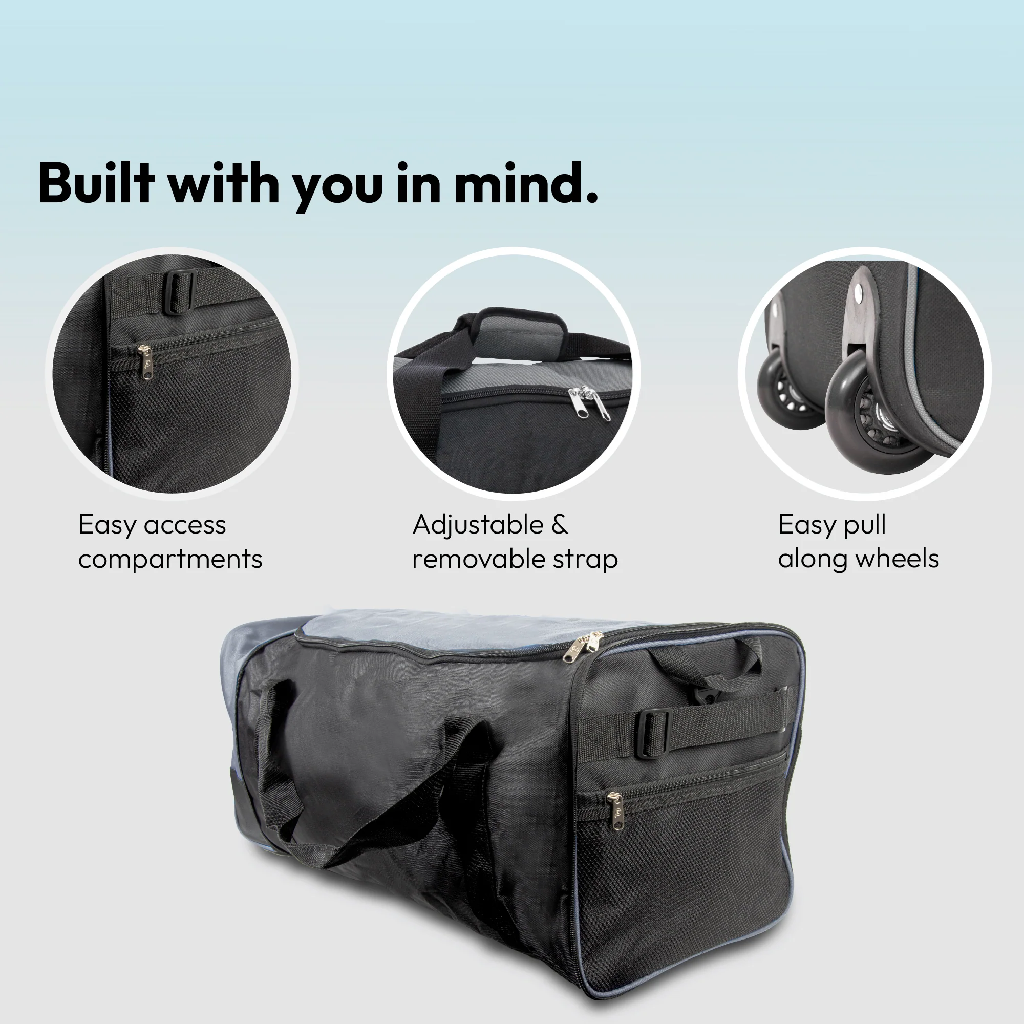 Large Travel Bag With Wheels (Grey) - iN Travel - Image 3