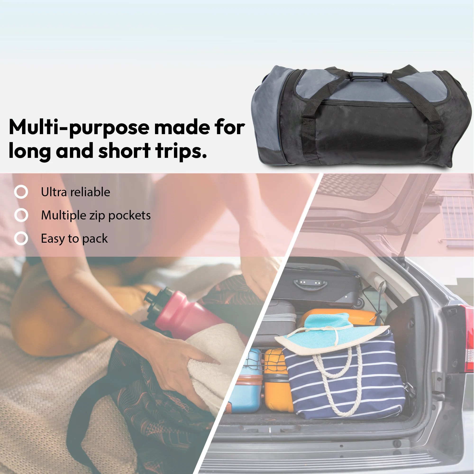 Large Travel Bag With Wheels (Grey) - iN Travel - Image 4
