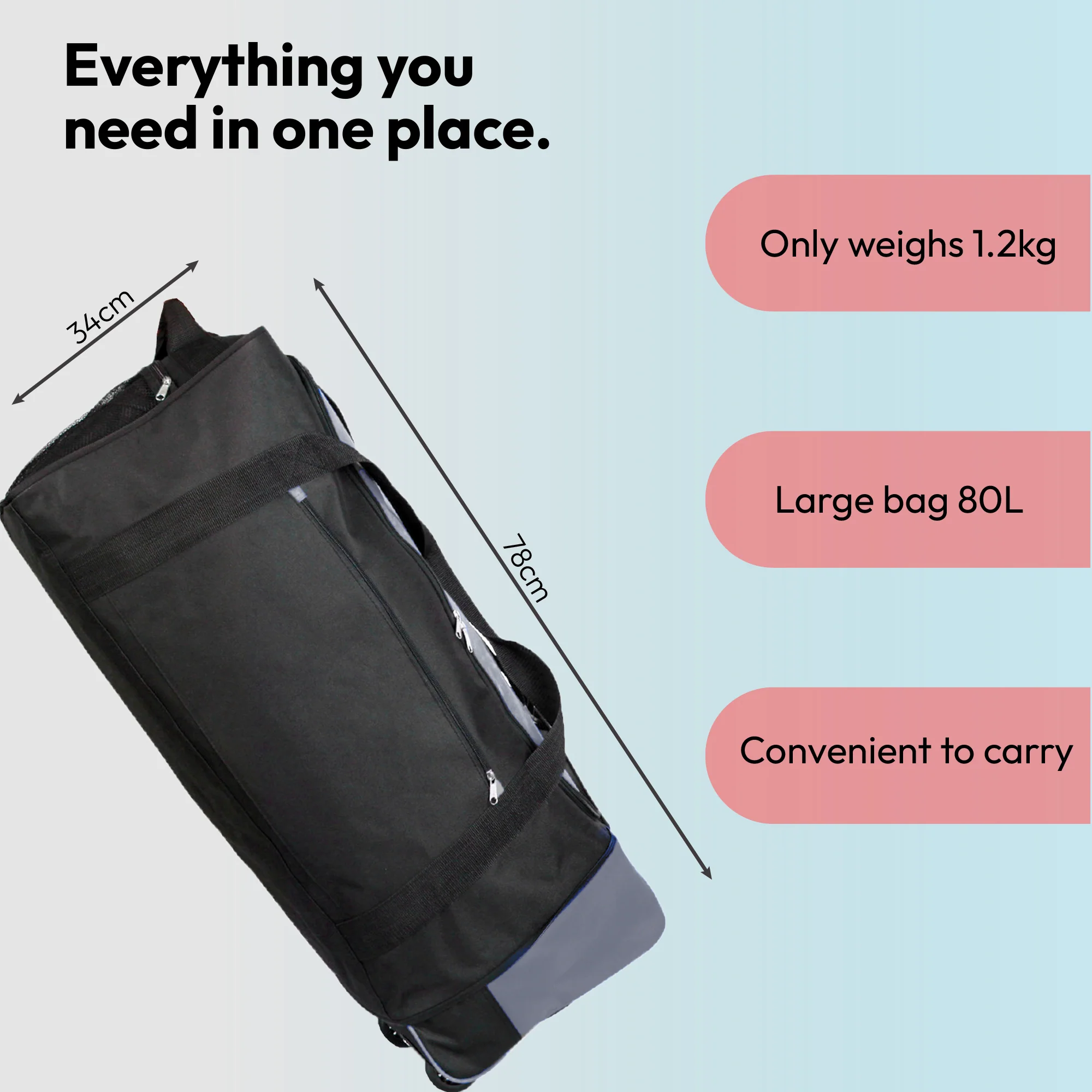 Large Travel Bag With Wheels (Grey) - iN Travel - Image 6