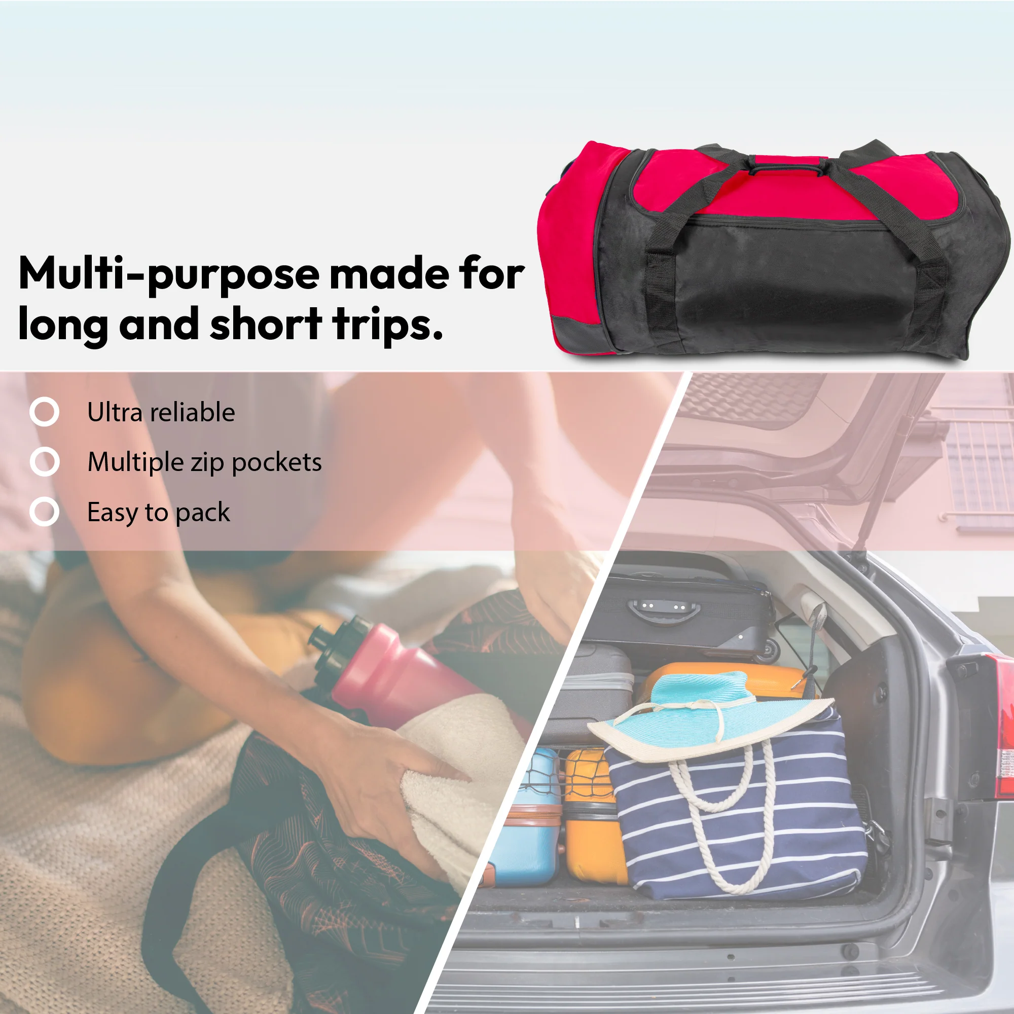 Large Travel Bag With Wheels (Red) - iN Travel - Image 4
