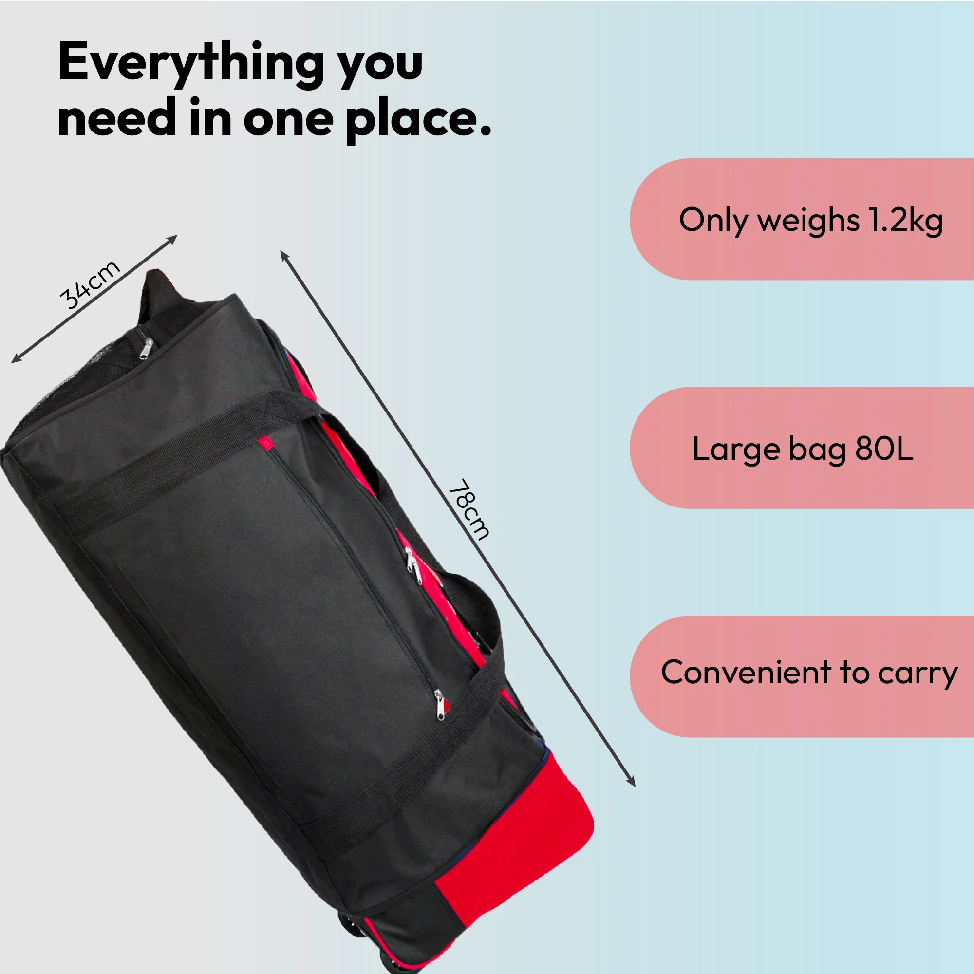 Large Travel Bag With Wheels (Red) - iN Travel - Image 9