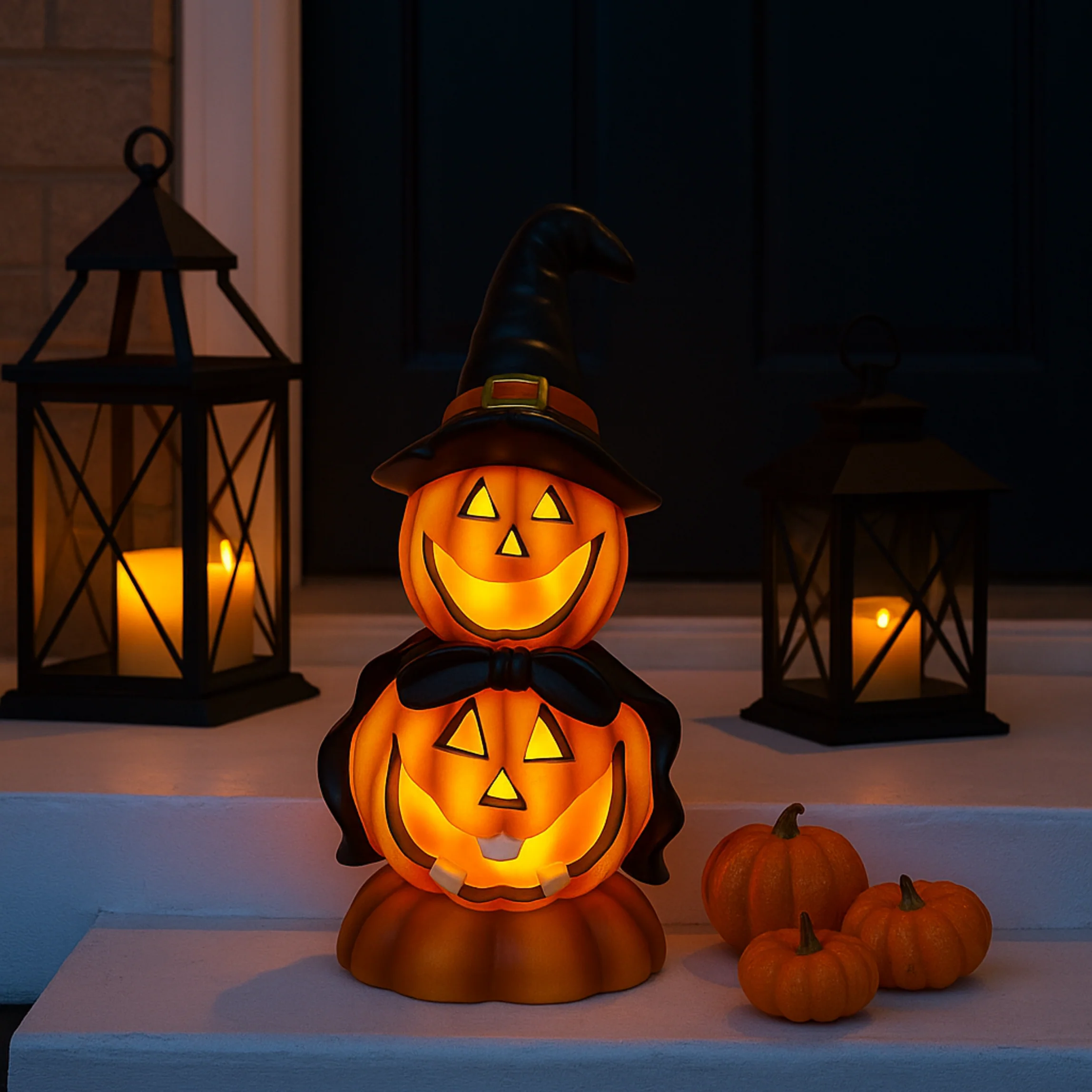LED Colour Changing Ceramic Halloween Witch Pumpkin – Real Ceramic Halloween Decoration with Batteries Included – Indoor & Outdoor Use – 24x14cm Party Ornament - Image 7