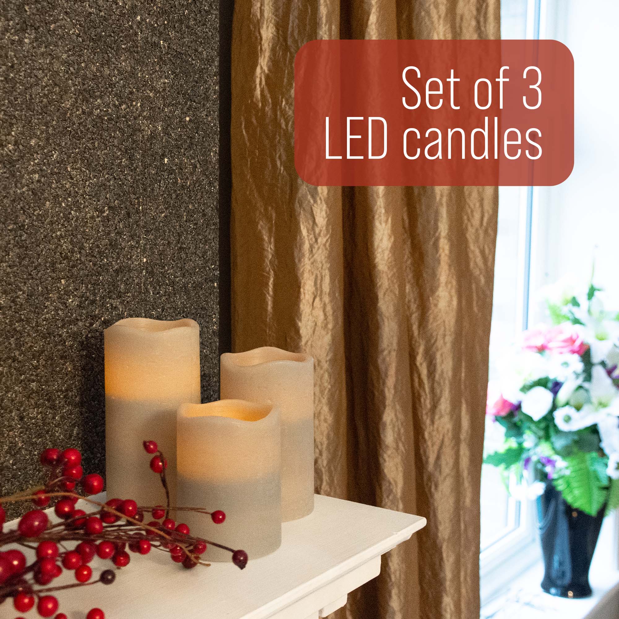 LED Flameless Candles Set with Remote Control (Set of 3)- iN Home - Image 6