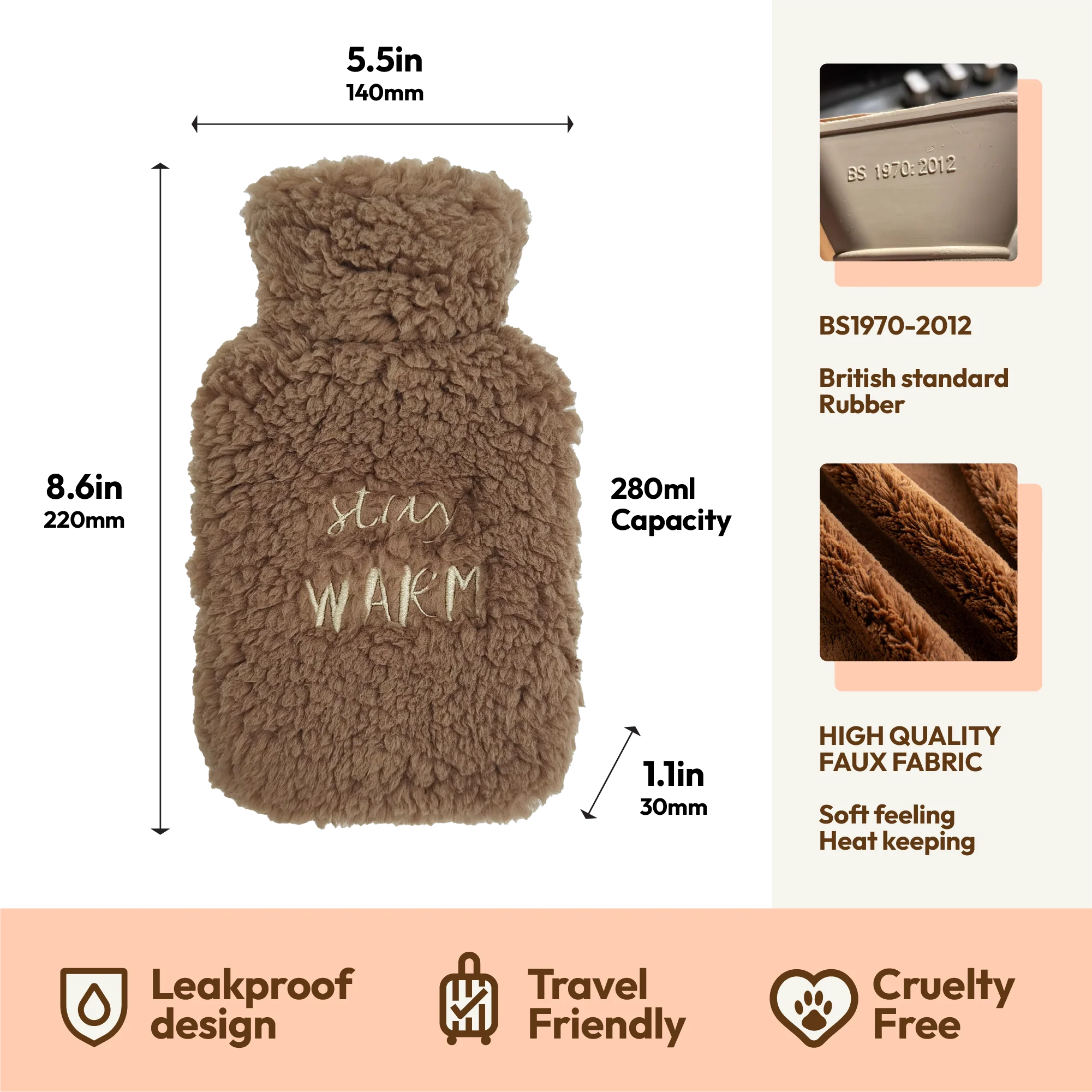 Mini Hot Water Bottle with Super Soft Cover – Travel Size - Image 3