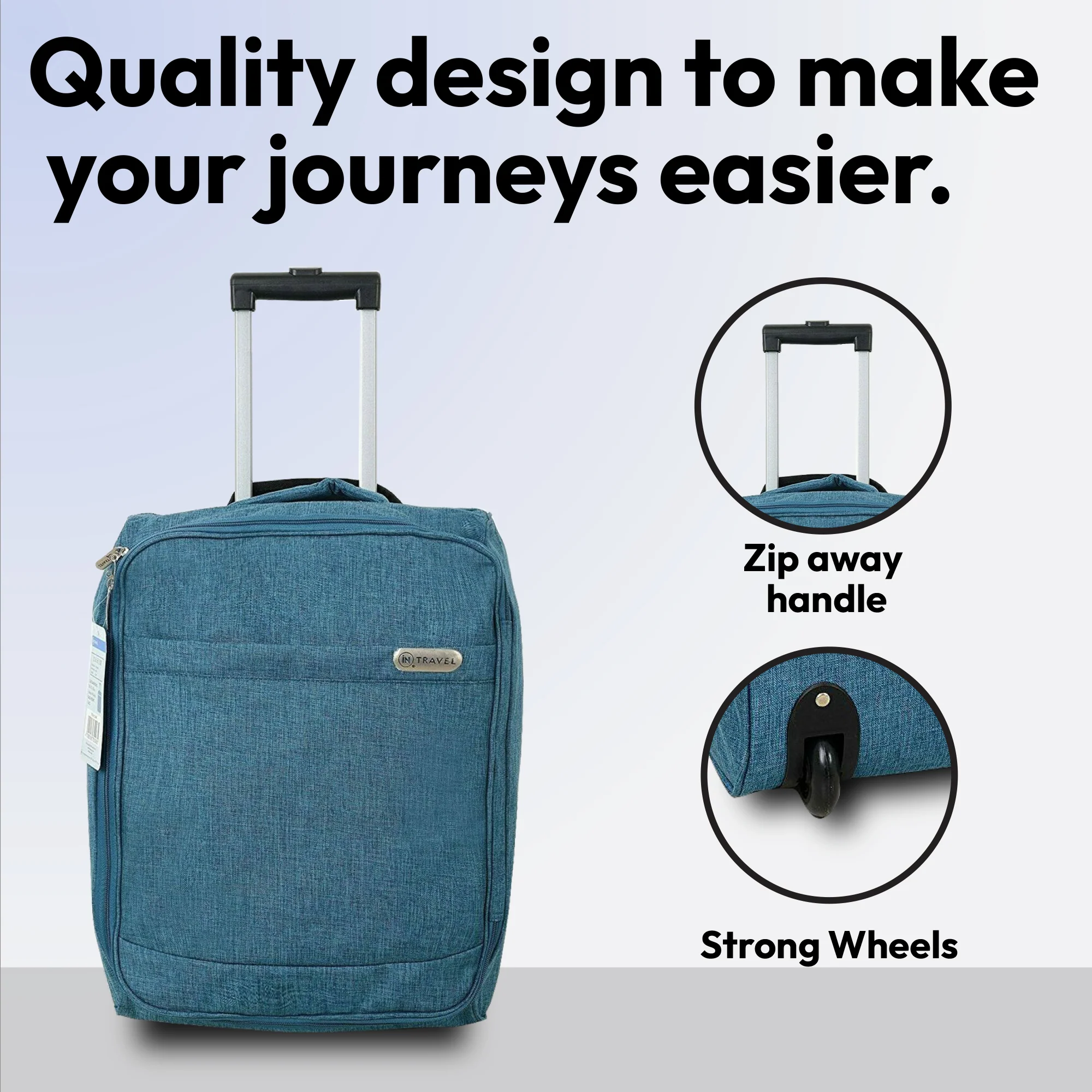 Travel Luggage Trolley with Extendable Handle on Wheels (Teal) - Image 5